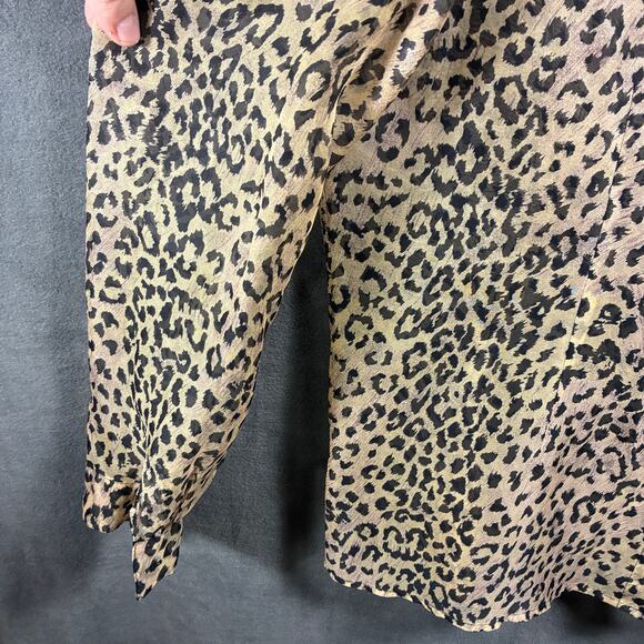 VTG y2k robbie bee women silk top medium mobwife cheetah animal silky button - Picture 4 of 6